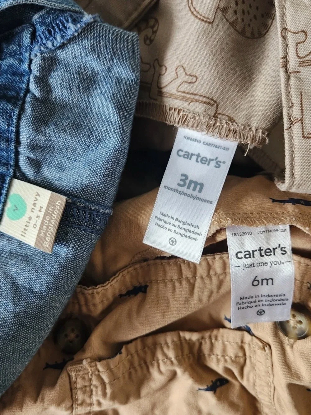 Lot of 4 Baby Boys Overalls Shortalls Carter's Little Navy Mixed Sizes 0-3-3/6 M